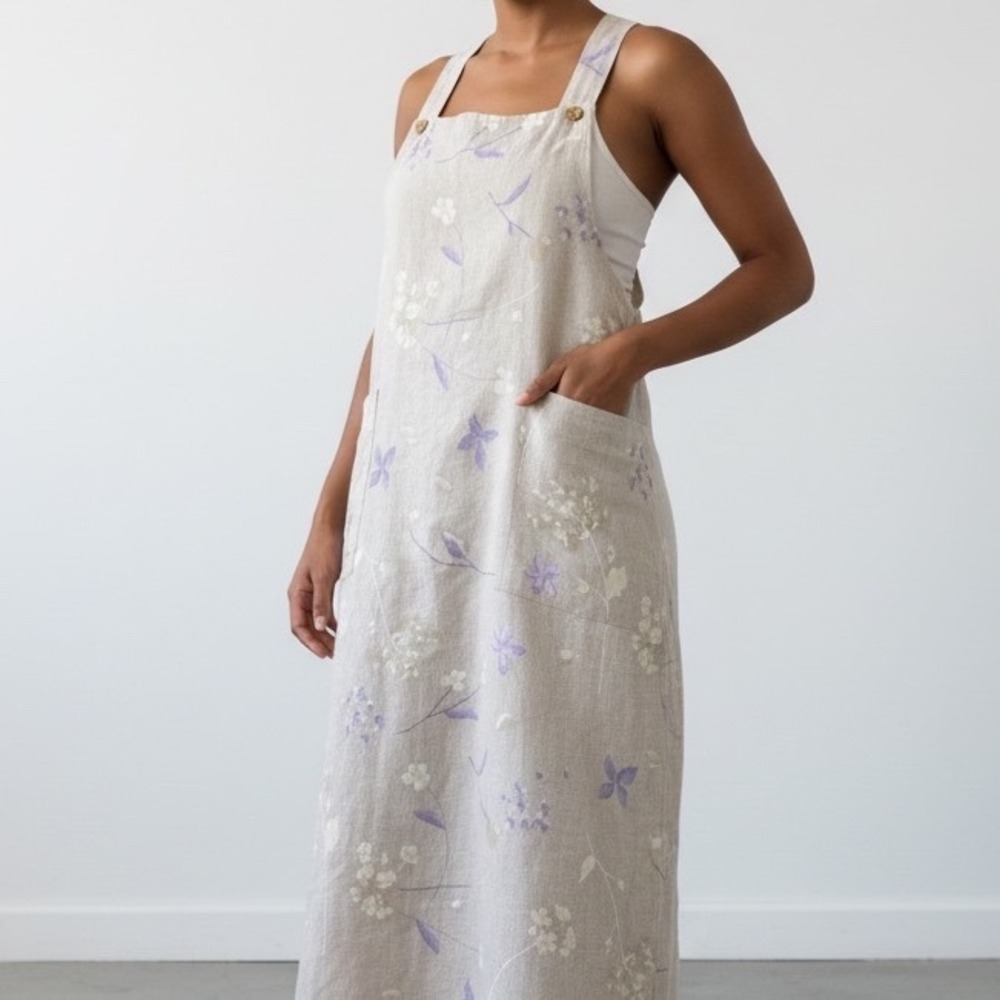 Vtg Studio Ease Linen blend Pinafore Dress Maxi Lagenlook morigirl cottagecore